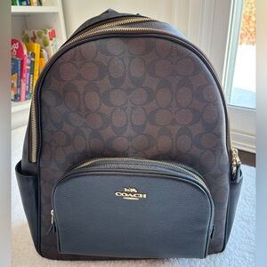 Coach Large Court Signature Canvas Brown/Black Leather Backpack